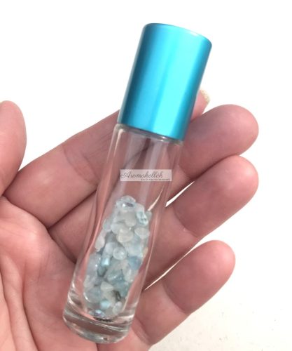 Throat chakra roller bottle for essential oils - with minerals