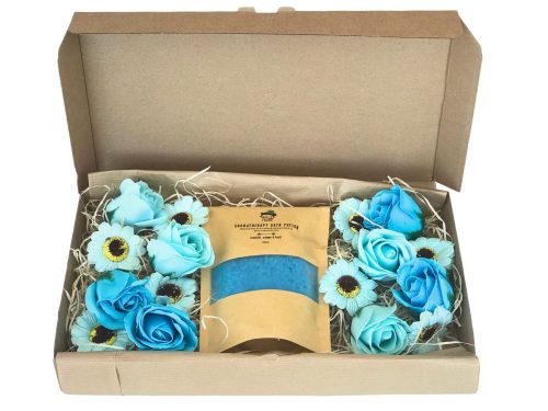  Bath salt, gift set with soap flowers - blue
